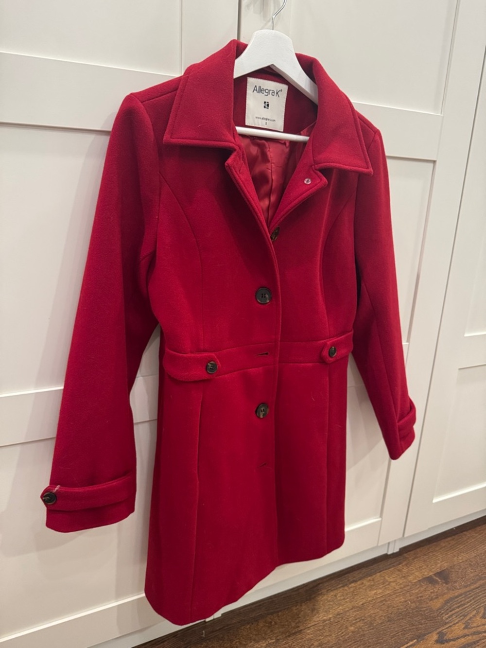 Allegra K Red Single-Breasted Wool-Blend Trench Coat